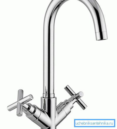 На слици је традиционална славина са два вентила.